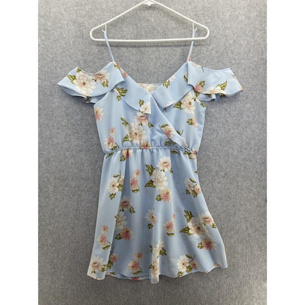 Sweet Wanderer Women's Light Blue Dress Floral Off Shoulder Large Sweetheart